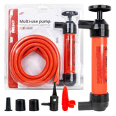 Pompe manuelle 3-en-1 pour air et liquides en noir et rouge