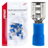 Cosse femelle plate isolée bleue, largeur 7,4 mm