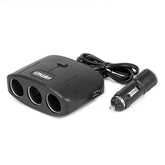 Prise allume-cigare voiture 3 voies avec deux ports USB-A