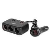 Prise allume-cigare triple avec ports USB et écran numérique