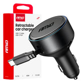 Chargeur de voiture USB-C rétractable avec câble de 60 cm