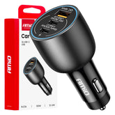 Chargeur de voiture avec deux ports USB-C et un port USB-A