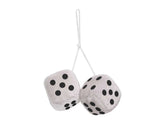 Dés en peluche pour voiture – fuzzy dice blancs 6 x 6 cm