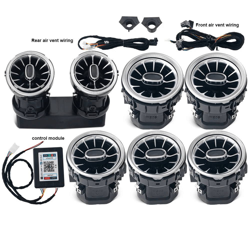 Éclairage d’ambiance pour buses d’aération – Mercedes A/CLA/C/E/GLC 15-25 kit avec buses d’aération et module de commande.