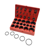 Coffret de joints toriques 419 pièces dans une boîte en plastique rouge, avec joints toriques de différentes tailles bien organisés.