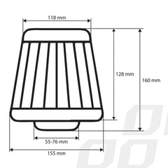 Dimensions du filtre à air conique rouge
