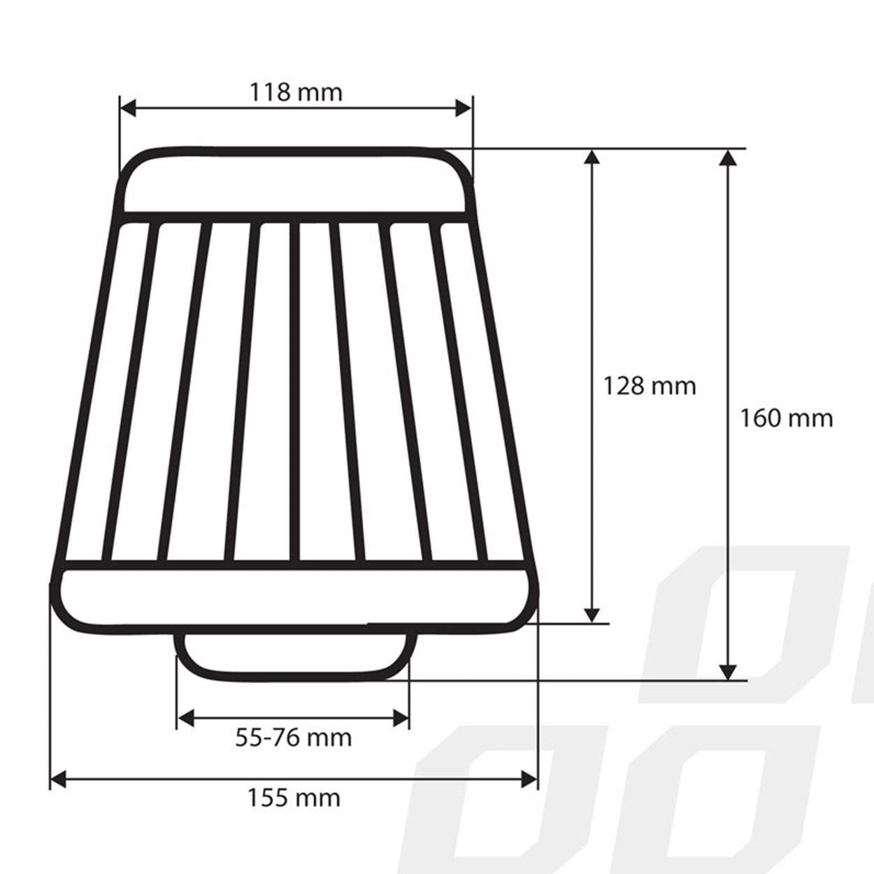 Dimensions du filtre à air conique
