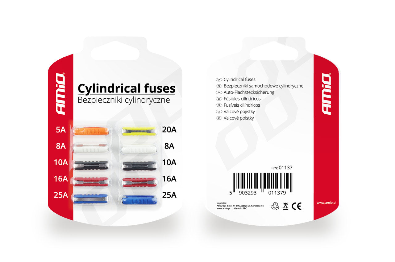 Blister de 10 fusibles automobiles cylindriques