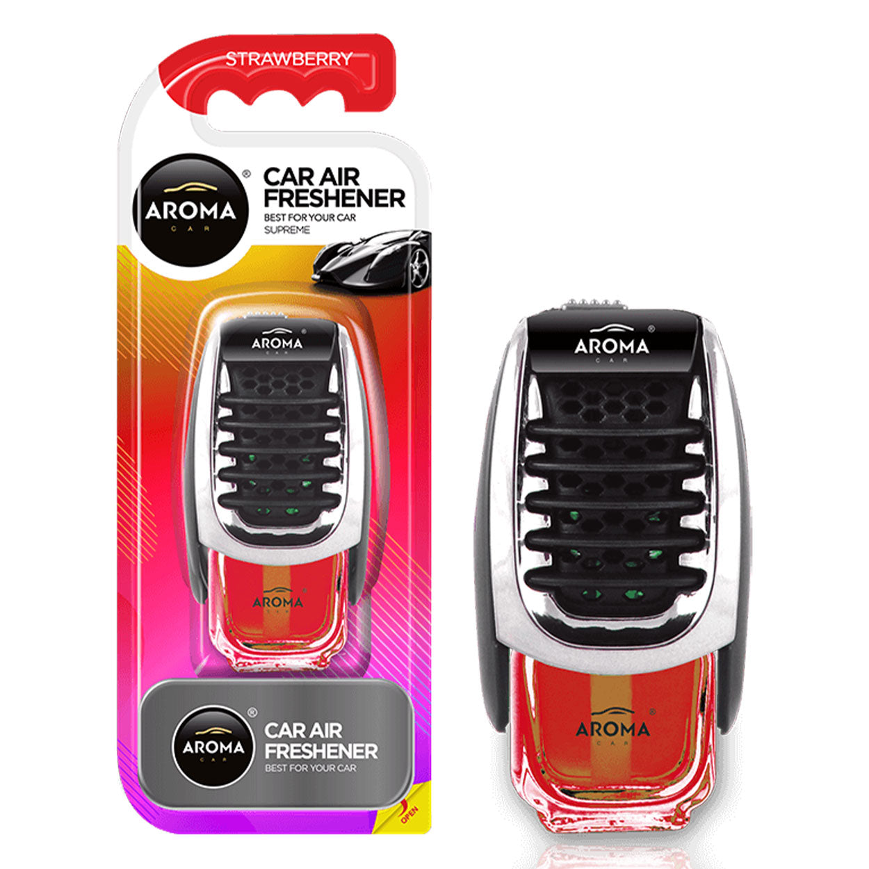 Désodorisant Aroma Car Supreme Strawberry à fixer sur la grille de ventilation de la voiture
