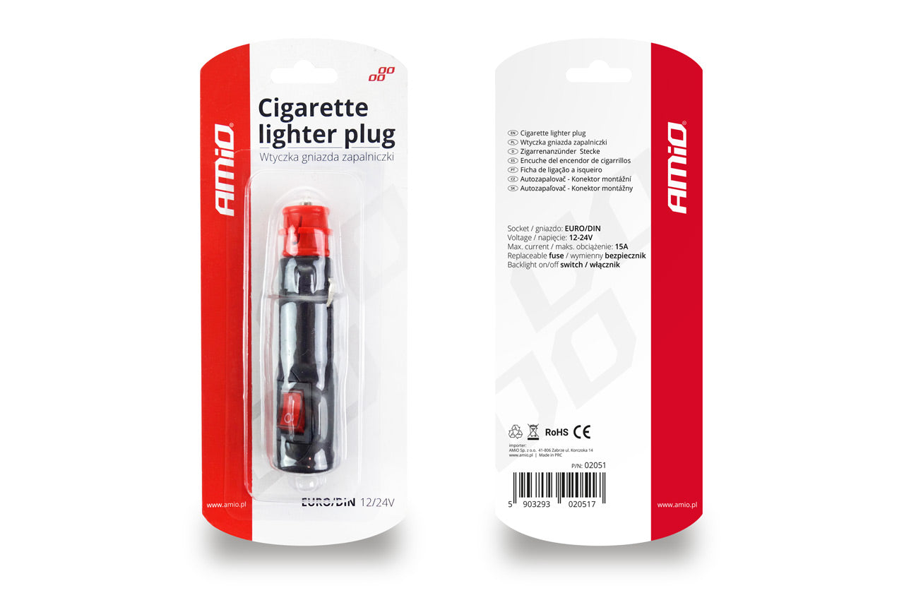 Prise allume-cigare avec interrupteur, fusible remplaçable et indicateur LED
