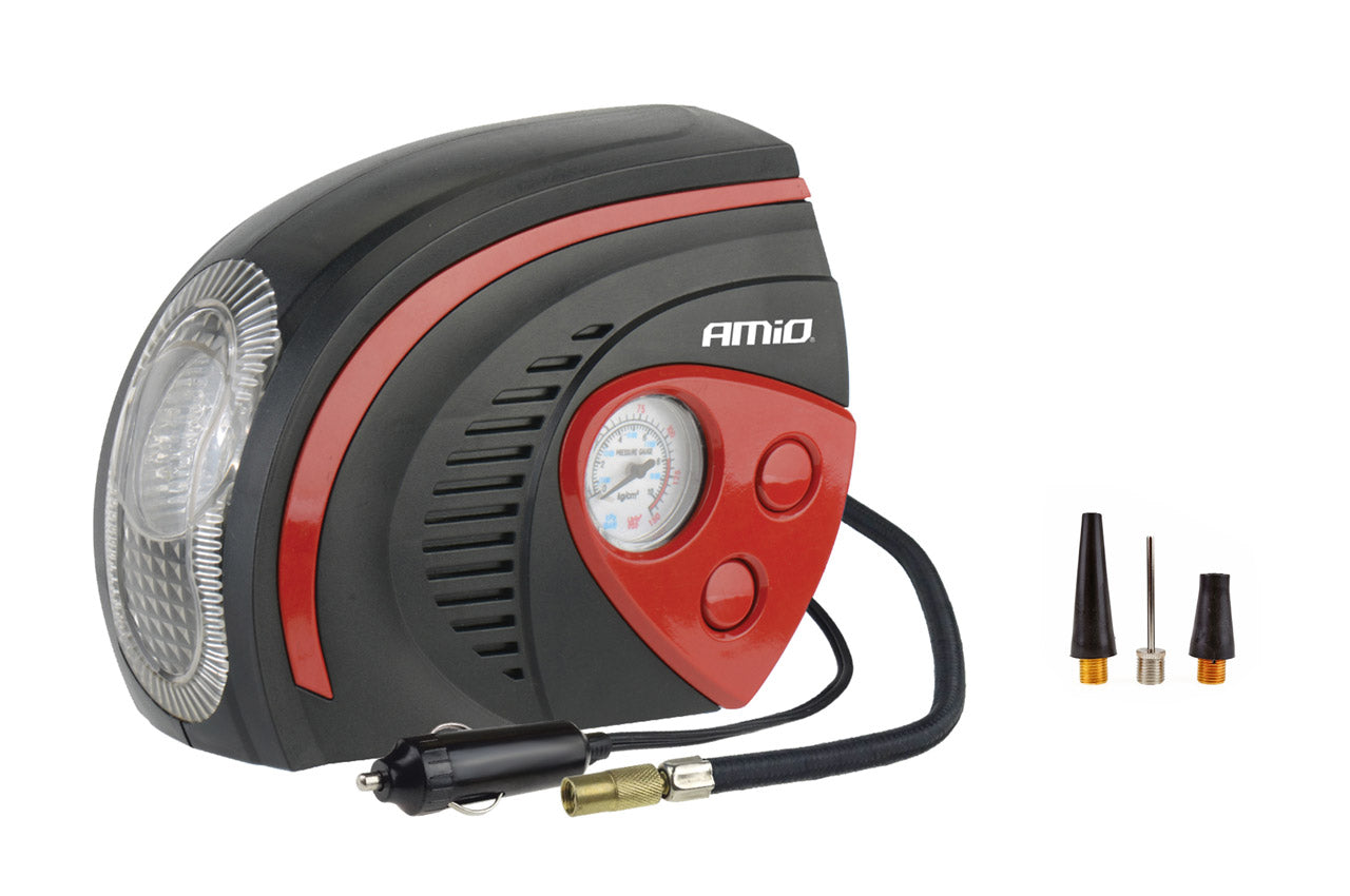 12 V bilkompressor med LED-lys og manometer