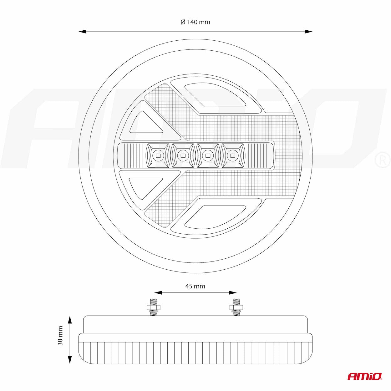 Feu arrière LED combiné de dimensions Ø140 x 38 mm