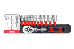 Jeu de douilles 11 pièces avec cliquet 1/4 pouce et douilles de 4 à 13 mm