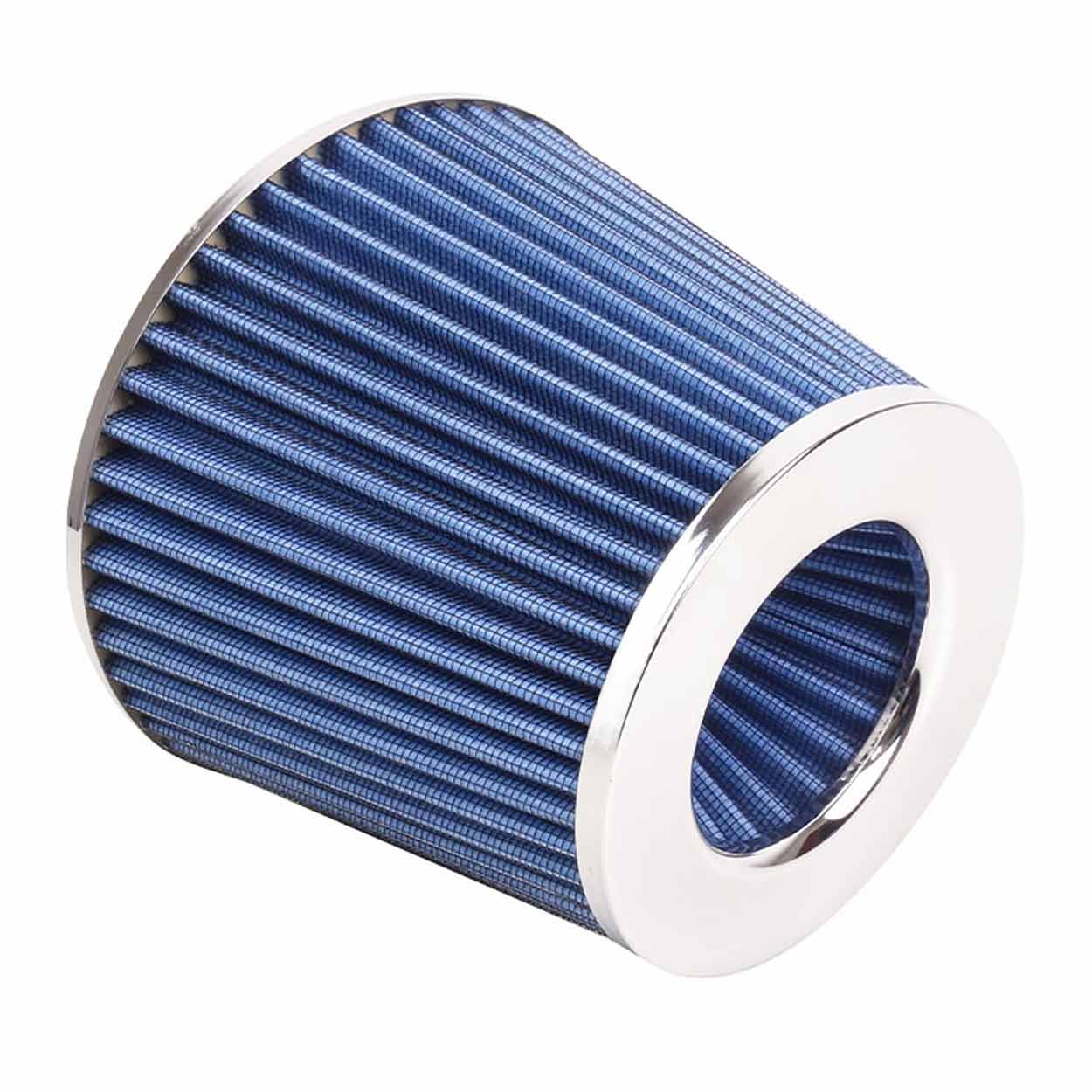 Ensemble filtre à air conique bleu vu de côté