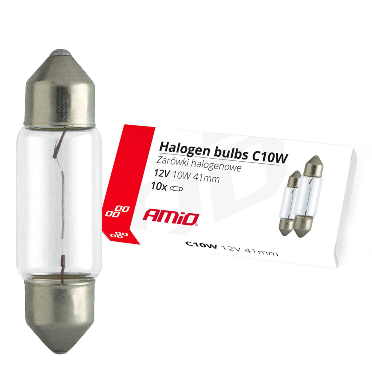 C10W festoon-halogenpærer på 41 mm, 12 V og 10 W