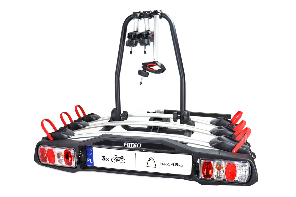Porte-vélos pliable sur attelage pour trois vélos