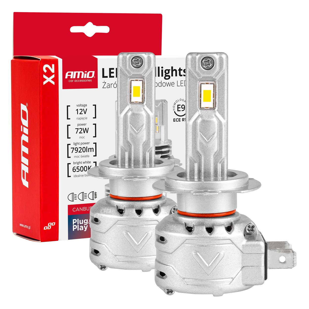 LED-forlygtepærer H7 X2-serien med 6500K hvidt lys