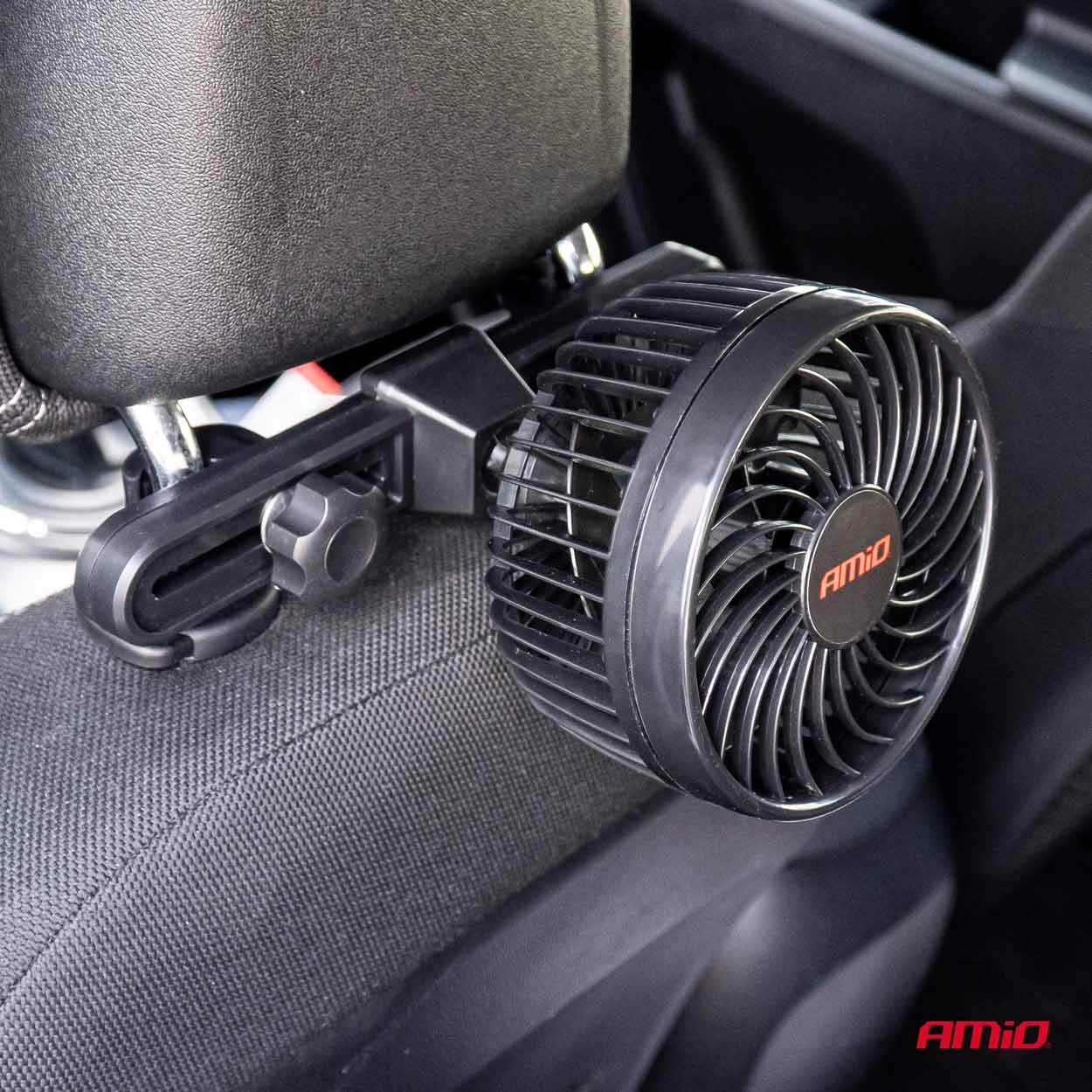 Ventilateur de voiture noir 12V avec support pour appuie-tête