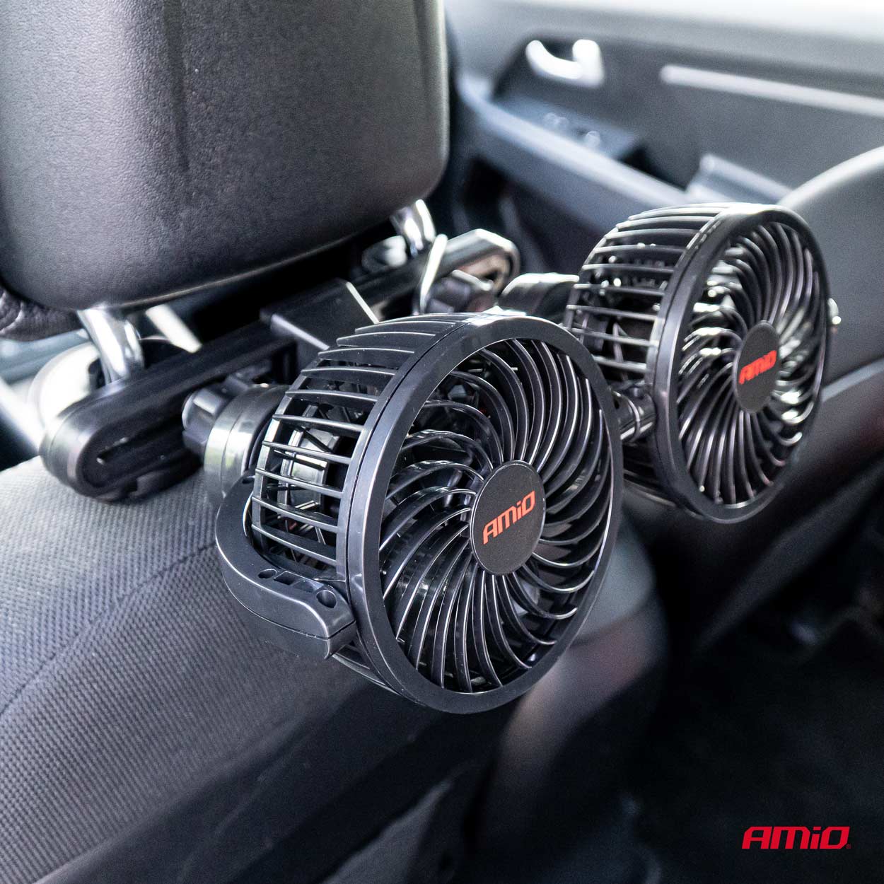 Ventilateur de voiture noir à fixer sur l’appuie-tête