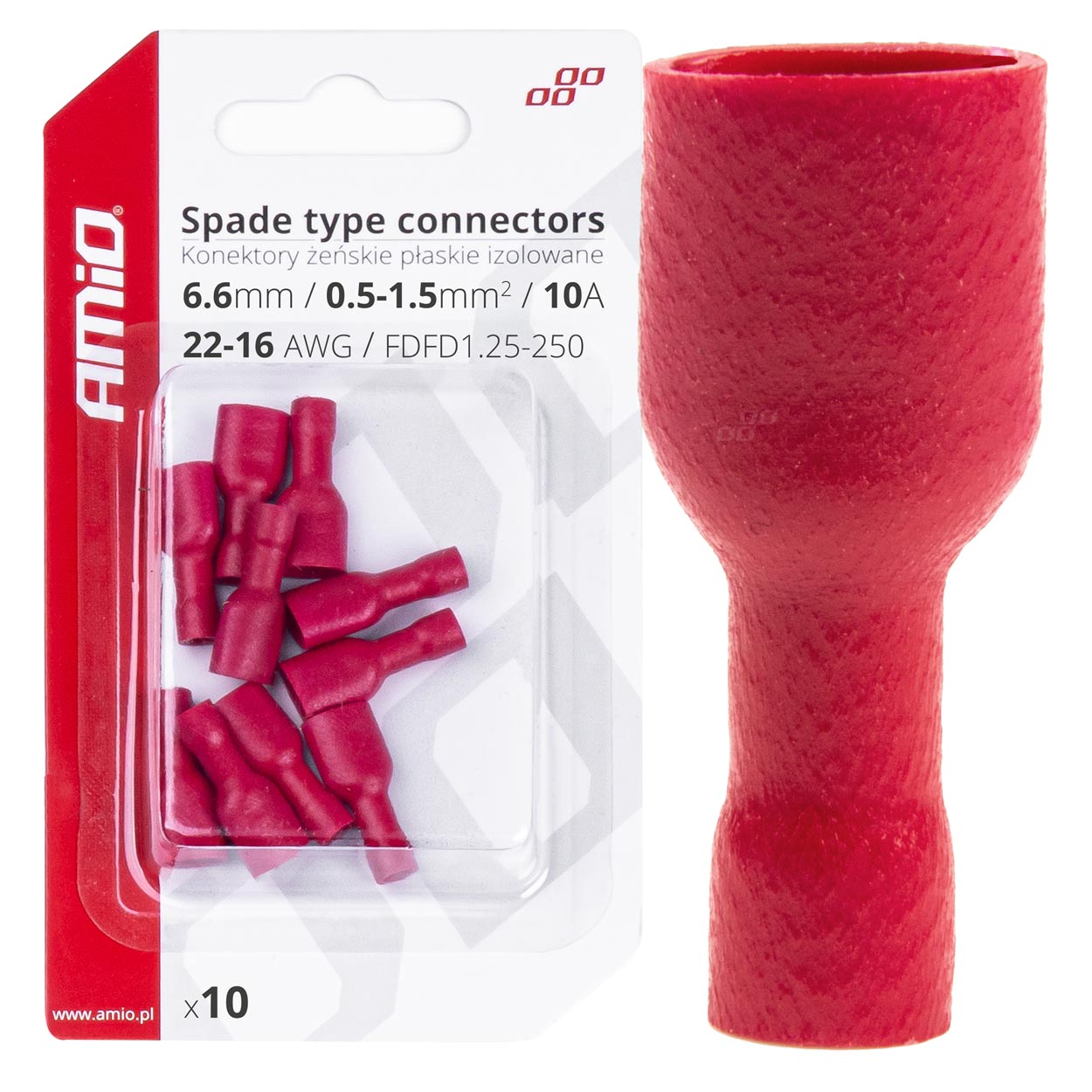 Cosses plates femelles isolées rouges de 6,6 mm de largeur