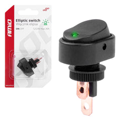 Elliptisk sort kontakt med grønt lys til 12/24 V