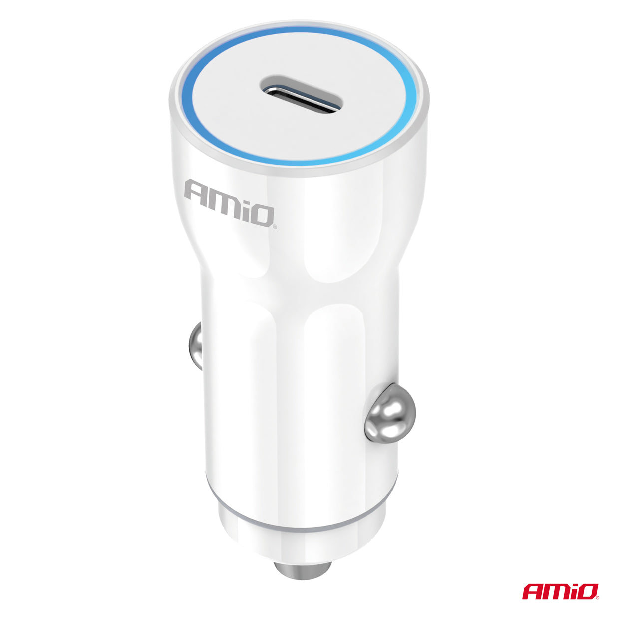 Hvid USB-C-oplader til bilens 12-24 V stik