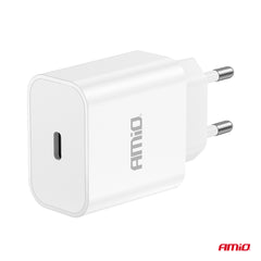 Kompakt hvid oplader med USB-C og Power Delivery