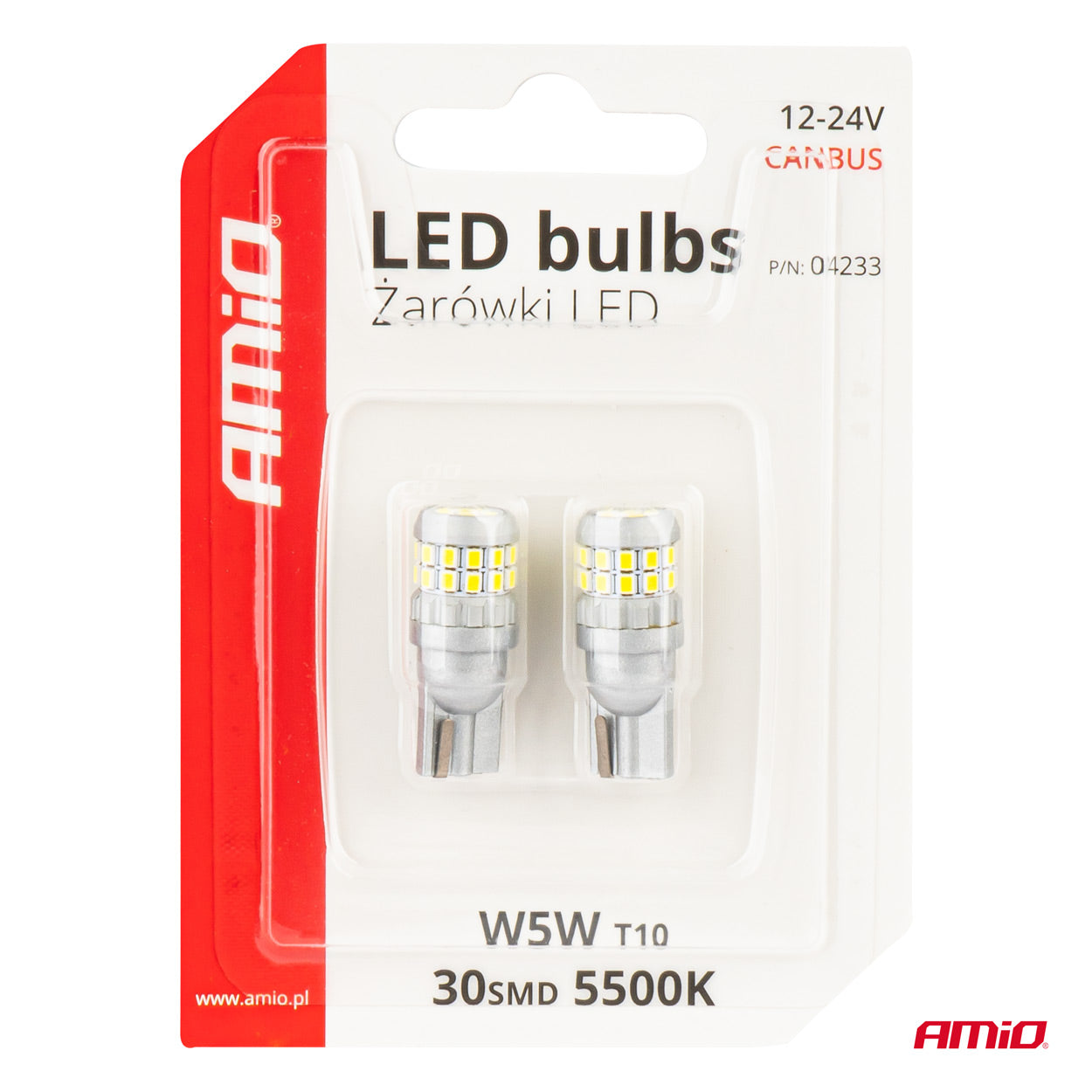Pakke med to T10 W5W LED-pærer
