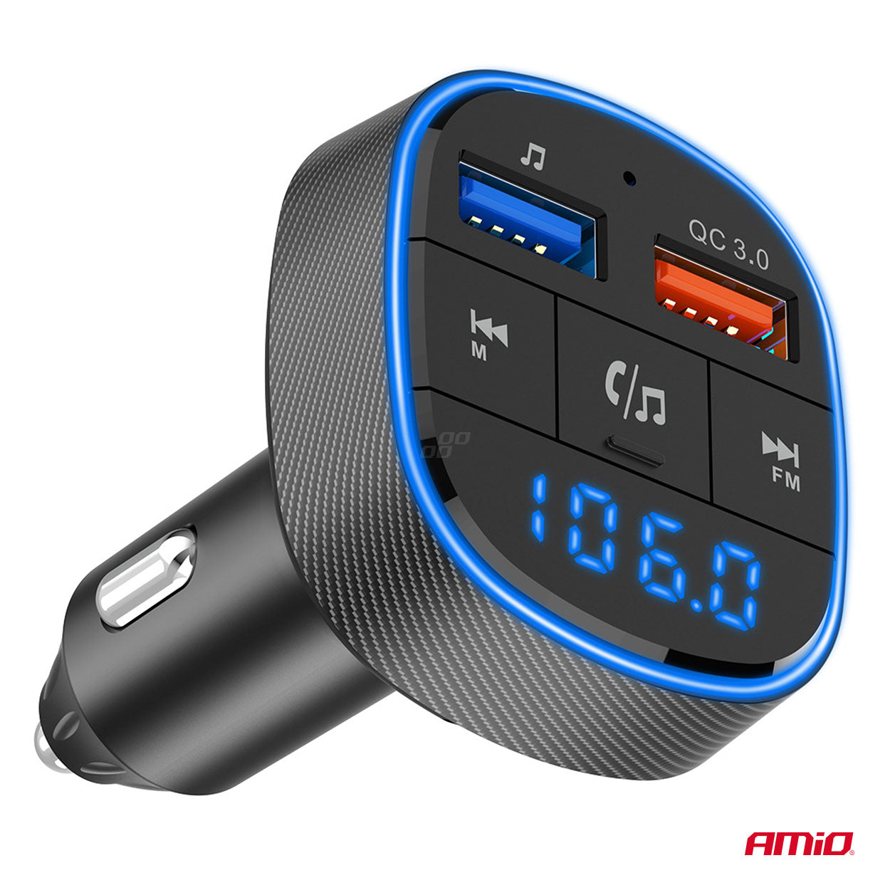 FM-transmitter med USB og Bluetooth til bilen