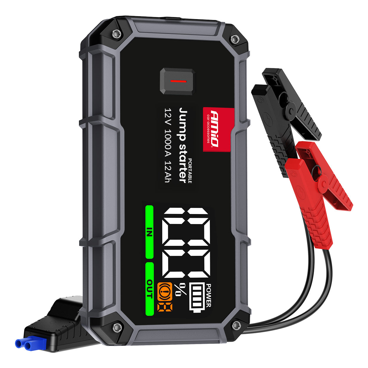 3-i-1 jump starter med LED-lygte og powerbank