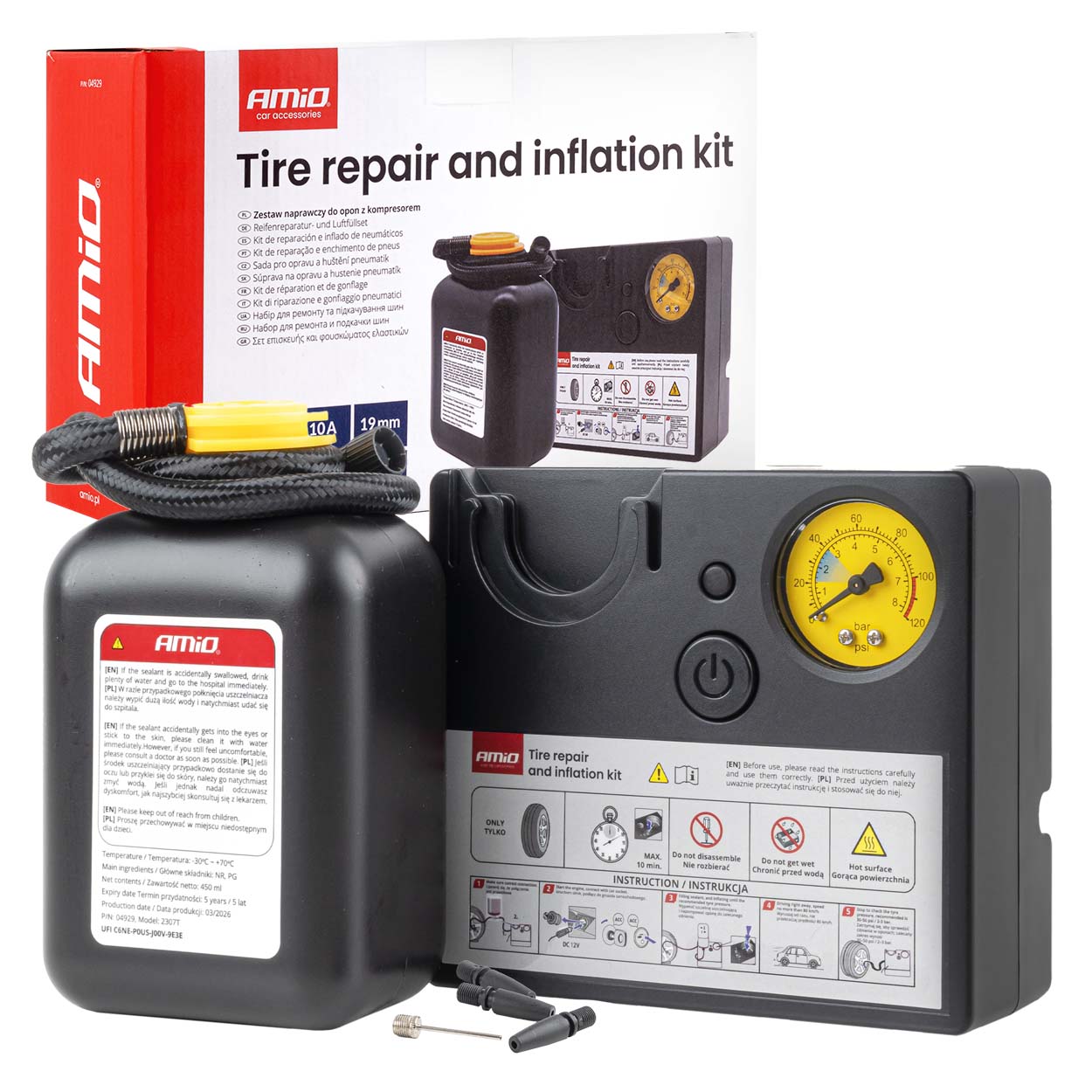 Kit de réparation de pneus avec compresseur 12V