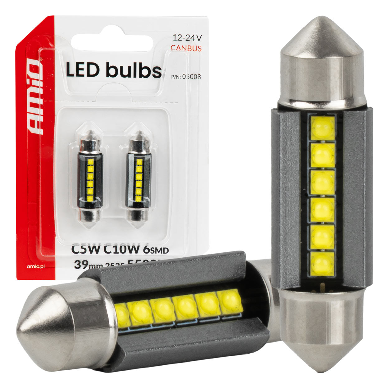 Ampoule LED CANBUS 39 mm avec 6 LED SMD 2525 et éclairage blanc