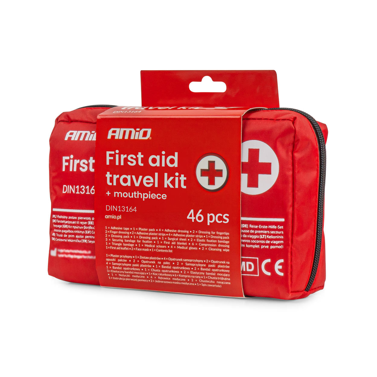 Trousse de premiers secours en étui conforme à la norme DIN 13164 avec embout buccal