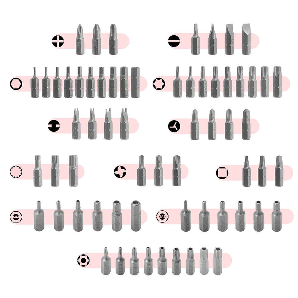 Image du jeu de 220 embouts et douilles avec différents embouts en plusieurs tailles.