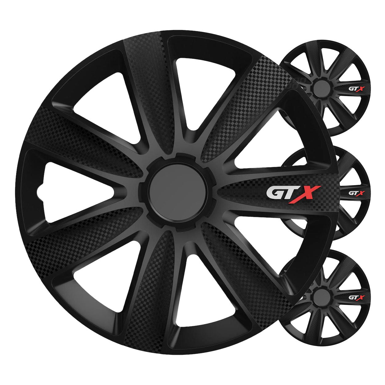 Sæt med fire GTX-navkapsler i 14 tommer sort carbon