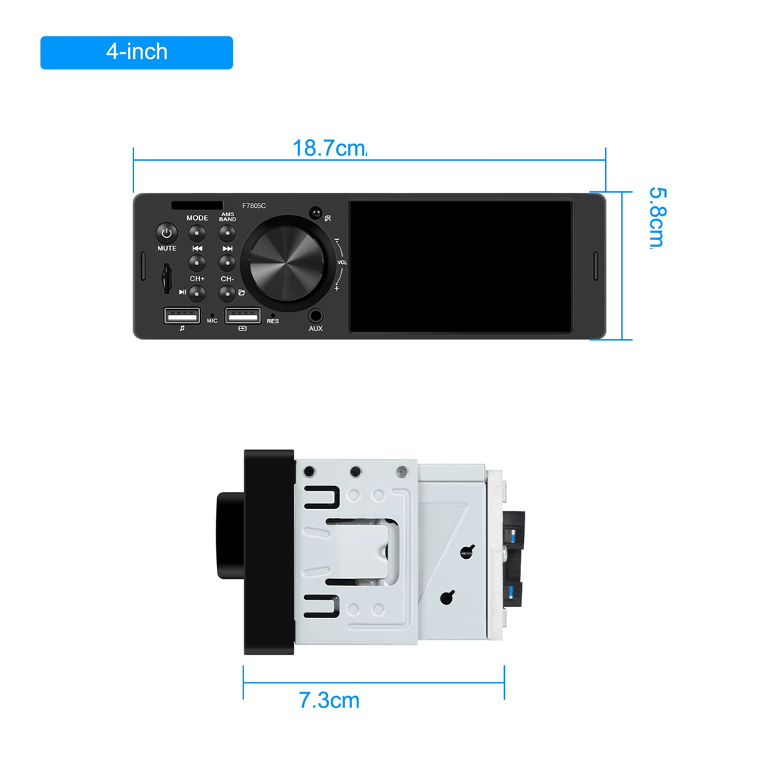Universel - autoradio 1-DIN 4" avec Apple CarPlay et Android Auto (filaire), écran 4" et options de connexion.