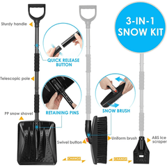 Kit hiver 3 en 1 avec pelle, grattoir et brosse – kit pelle à neige, grattoir à glace et brosse à neige pour l’hiver.