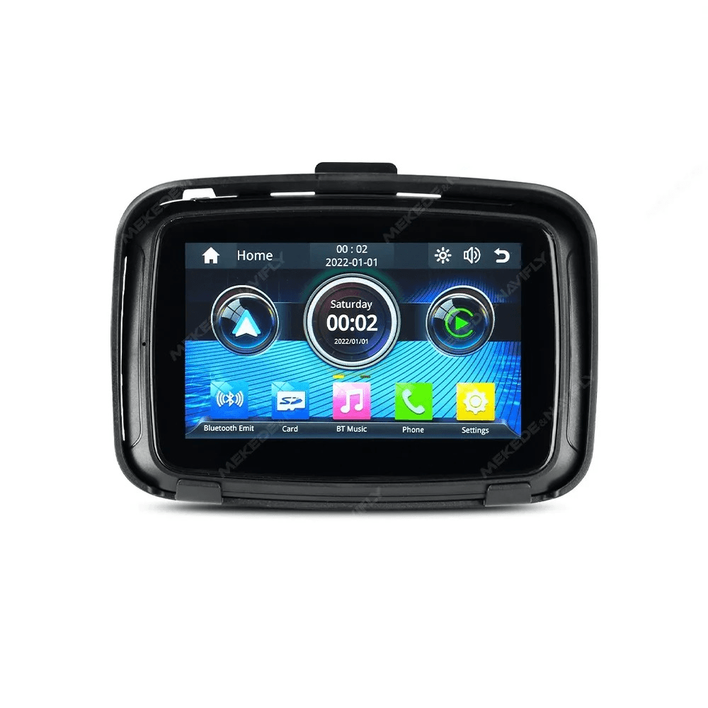 <h2>Autoradio moto 5” avec CarPlay et étui</h2><p>Profitez d’un écran Apple CarPlay et Android Auto sans fil, conçu pour la moto, avec une interface intuitive et facile à utiliser.</p><h3>Caractéristiques principales</h3><ul><li>Écran 5” pour moto</li><li>Apple CarPlay sans fil</li><li>Android Auto sans fil</li><li>Interface conviviale</li><li>Étui inclus</li></ul><h3>Achetez maintenant</h3><p>Commandez dès aujourd’hui sur Carmedia24.fr.</p>