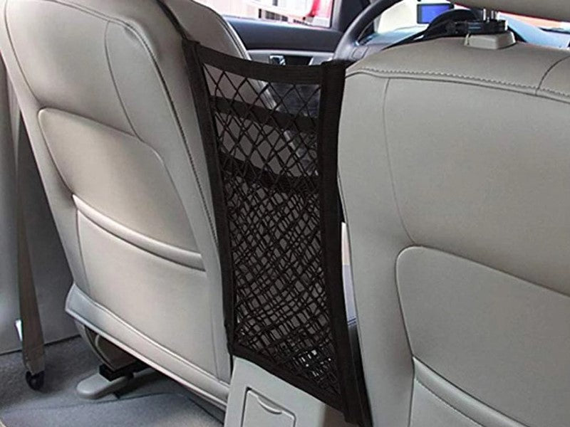 Organisateur en filet pour voiture à installer entre les sièges ou derrière les sièges