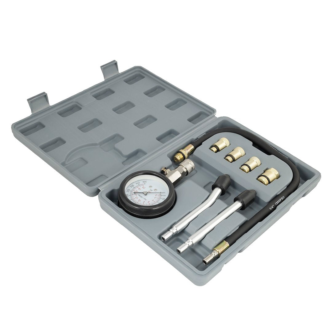 Testeur de compression pour moteur essence avec manomètre et adaptateurs