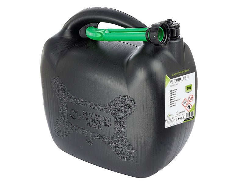 Jerrican d’essence ovale en plastique 20 litres noir avec bouchon