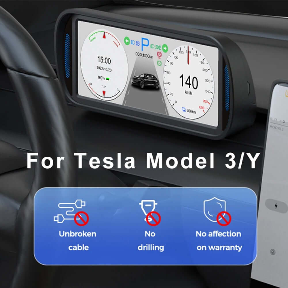 Écran HUD IPS HD 6,8" pour Tesla Model 3/Y – affichage tête haute Plug & Play au design élégant, affichant clairement les données de conduite.