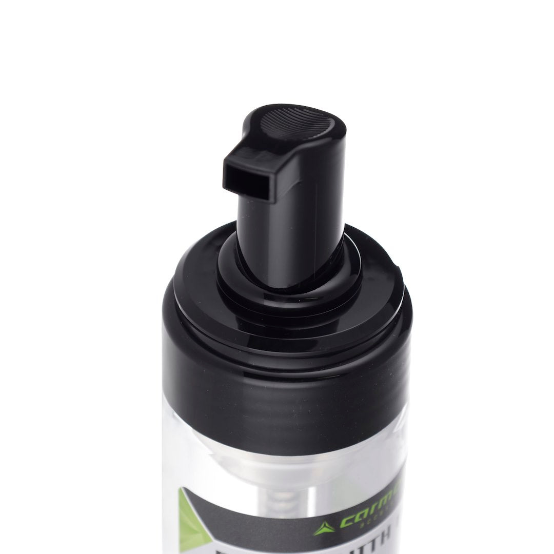 Flacon mousseur transparent de 150 ml avec pompe noire et couvercle