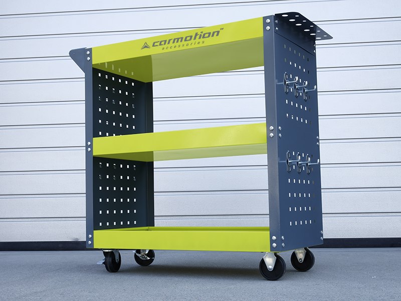 Chariot d’atelier pour outils avec parois latérales et crochets