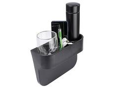 Organisateur de voiture noir avec porte-gobelet et compartiments pour petits objets