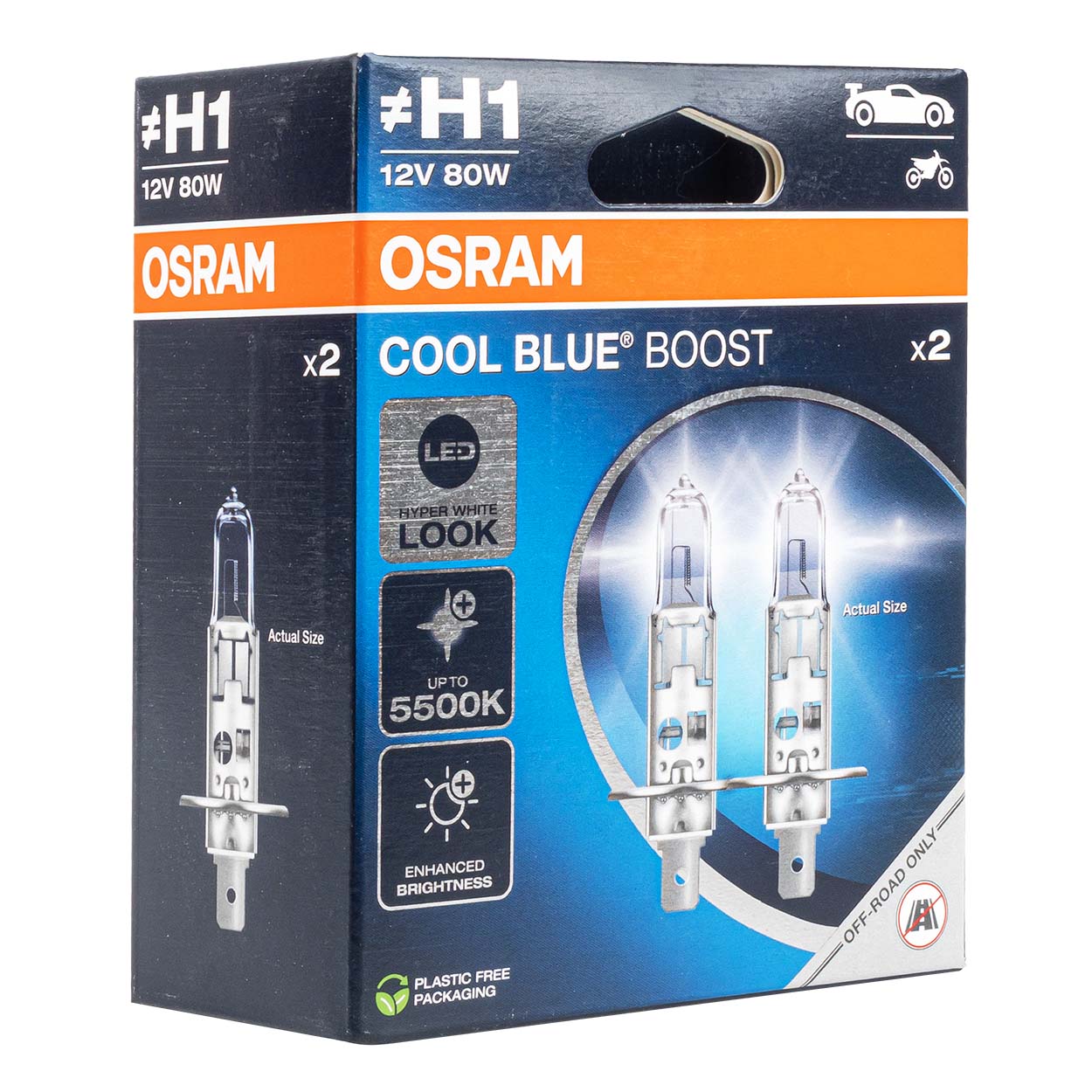 Ampoules halogènes Osram H1 12V 55W P14,5s Cool Blue Boost 5500K, lot de 2