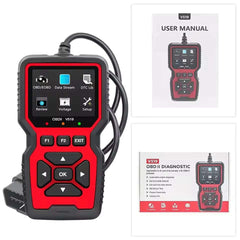 Lecteur de codes défaut OBD2 – Scanner auto professionnel pour diagnostic et recherche de pannes avec manuel et emballage.
