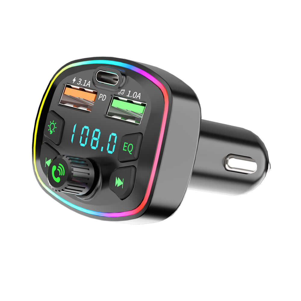 Chargeur 12V pour prise allume-cigare avec transmetteur Bluetooth intégré, ports USB et écran numérique