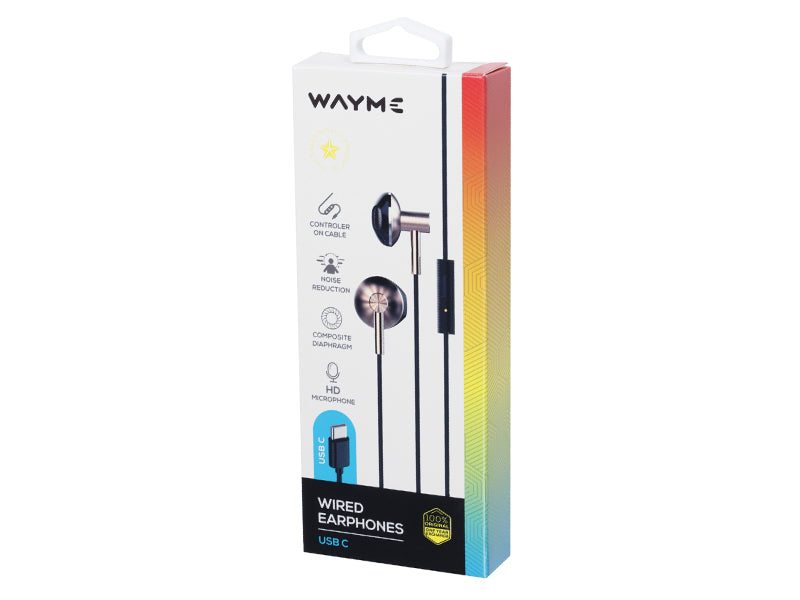 Écouteurs USB-C WAYME – intra-auriculaires avec microphone et réduction de bruit 