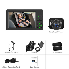 Caméra bébé pour voiture avec écran HD 4,3" et vision nocturne 